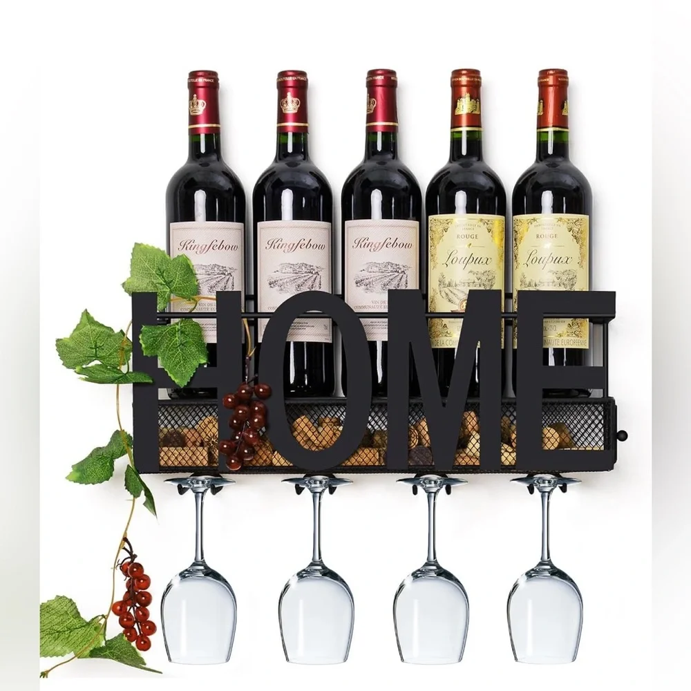 Home Wall Mount Wine Rack Black Metal
